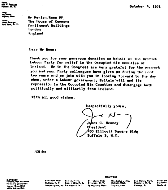 American Congress for Irish Freedom letter