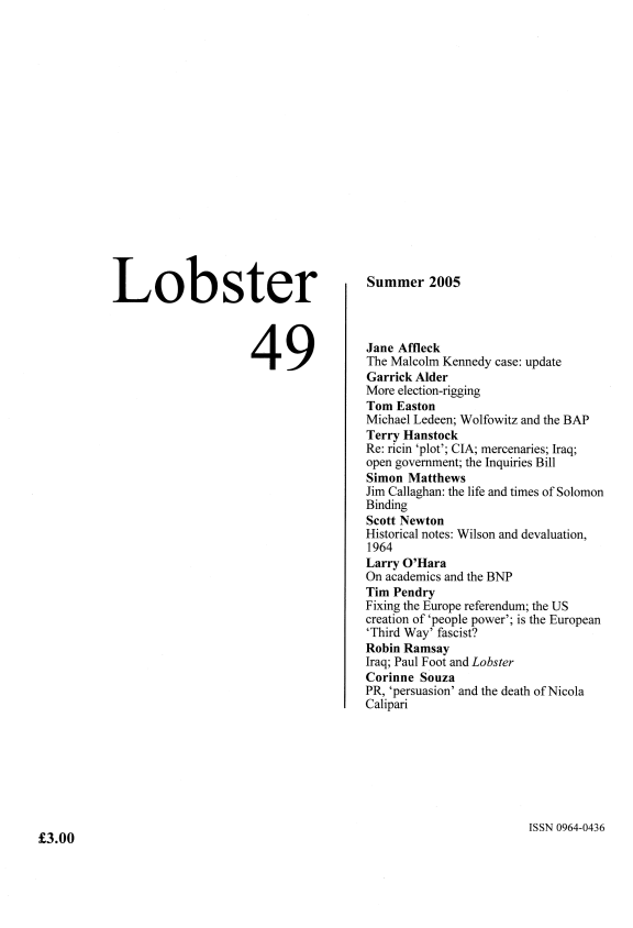Lobster Issue 49 Cover