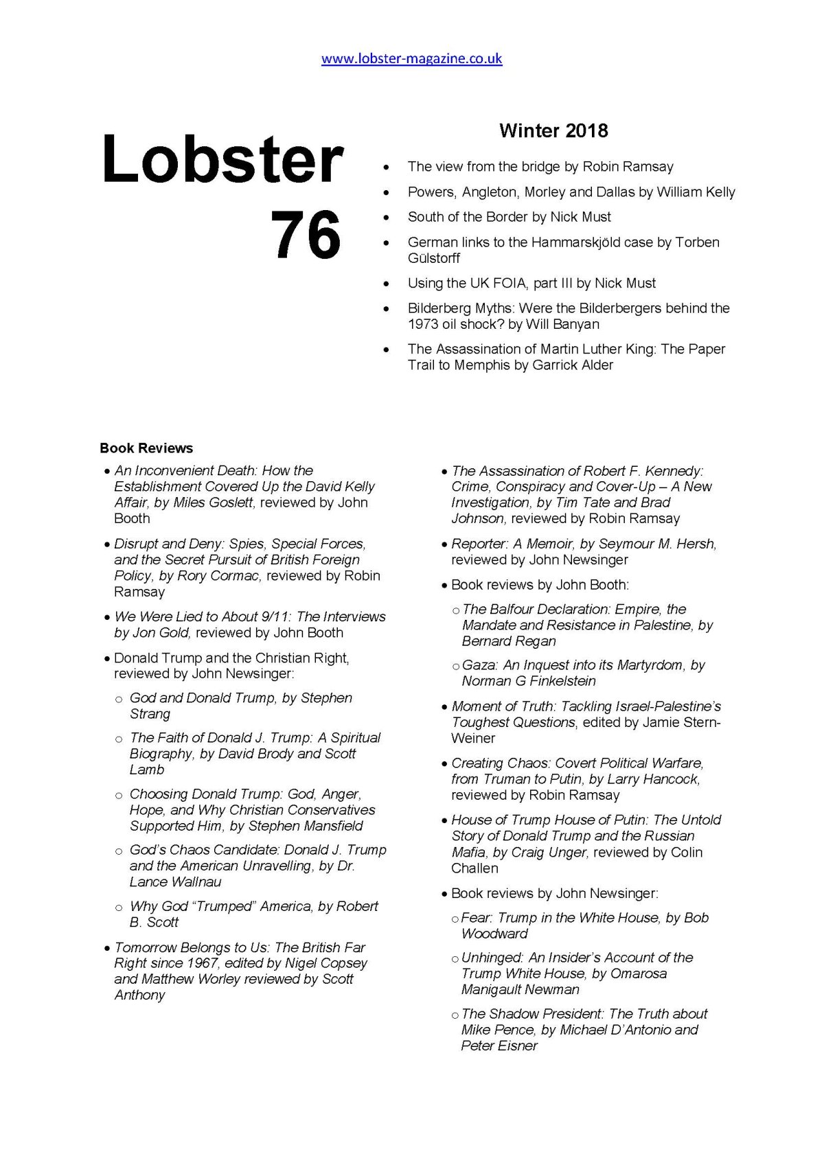 Lobster Issue 76 Cover